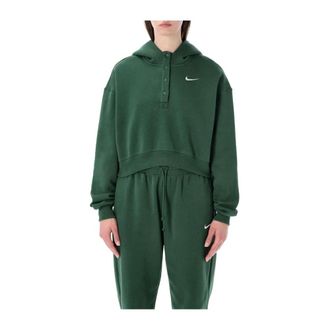Nike Sportswear Club Fleece Button-Neck Cropped Hoodie - Dames - Sportshirts - Groen - M - Katoen - Fitness