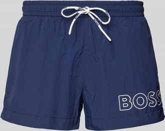 HUGO BOSS Relaxed Fit Badeshorts mit Label-Print Modell Mooneye in Marine, Größe S