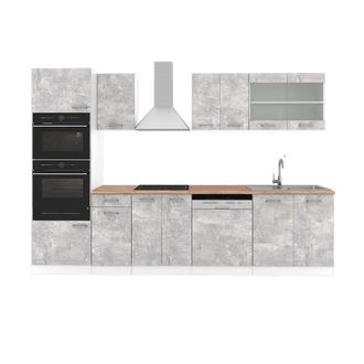 Vicco Mueble De Cocina R-line, Hormig&oacute;n/blanco, 300 Cm Con Armario Alto, Et Roble