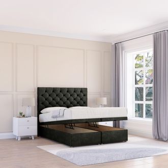 Sloomy Mayfair Dumfries Fabric Ottoman Bed End Opening With Sprung Memory Mattress & 26 Inch strut Headboard in Black | Size: Single