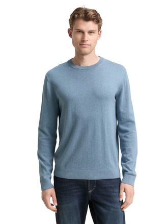 Tom Tailor Rundhalspullover TOM TAILOR, Herren, Gr. 3XL, faded blau melange, Strick, Obermaterial: 100% Baumwolle, meliert, regular fit h&uuml;ftbedeckend, Rundhals, 