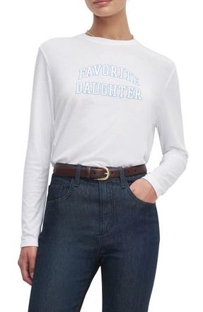 Favorite Daughter The Cropped Collegiate Long Sleeve Graphic T-Shirt in White/Light Blue at Nordstrom, Size X-Large