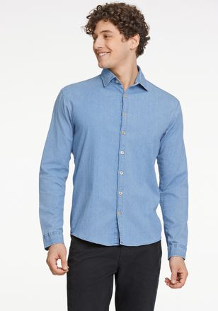 Lindbergh Langarmhemd LINDBERGH, Herren, Gr. XXL, N-Gr, blau (lt blau), Web, Obermaterial: 98% Baumwolle, 2% Elasthan, unifarben, relaxed fit taillenbedeckt, 2-