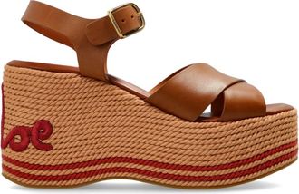 Chlo&eacute; Sand Wedge Sandalen - Dames - Sleehakken - Bruin - 38 EU - Katoen - Schoenen