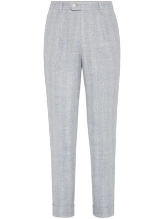 Brunello Cucinelli houndstooth tailored trousers - men - Silk/Fabric/Eco Linen - 56 - Grey