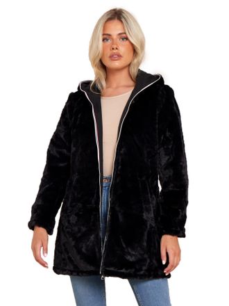 SS7 Womens Faux Fur Coat Black Reversible Jacket