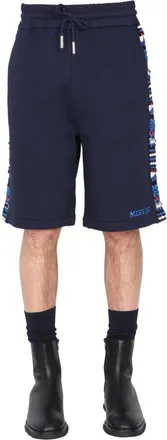 Missoni Embroidered Logo and Jacquard Insert Bermuda Shorts - Blue