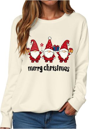 Generic Christmas Sweatshirts for Women Uk Funny Santa Print Tops Long Sleeve Crew Neck Pullover Christmas Jumpers Oversized Sweatshirt Ladies Womens Jumper