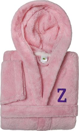 Linum Home Textiles Personalized Linum Kids Large Super Plush Hooded Bathrobe With Purple Bookman Font (Monogrammed A-Z)