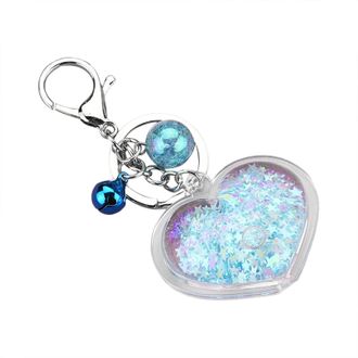 Generic Acrylic Peach Heart Keychain Oil Flowing Sequin Quicksand Pendant Charm Accessories for Bags (Light Blue, A)