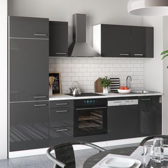 Vicco Mueble De Cocina Optima, Antracita Brillo Intenso/blanco, 270 Cm Sin Encimera Con Tira De Led