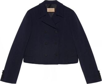 Gucci Mohair Cropped Jas - Dames - Mantel - Blauw - M - Wol - Jassen