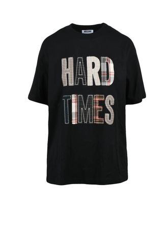 Moschino Black Patchwork Crew Neck Cotton T-Shirt