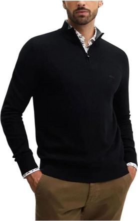 HUGO BOSS Emario Halfzip Sweater - Heren - Coltruien - Zwart - 2XL - Wol - Truien & Vesten