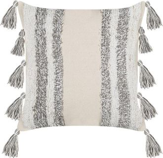 Beliani Coj&iacute;n De Algod&oacute;n Gris Beige 45 X 45 Cm Patr&oacute;n A Rayas Borlas Decorativas Heliconia