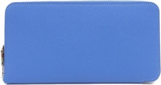 Herm&egrave;s Blue Epsom Leather Silk Long Wallet (Bi-Fold) (Pre-Owned)