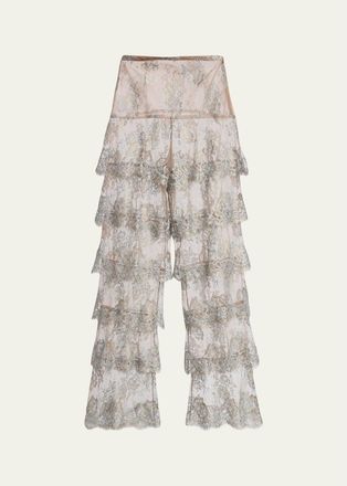 Valentino Garavani Metallic Lace Ruffle Straight-Leg Pants