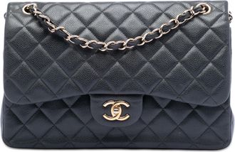 Chanel Pre-owned Womens Jumbo Classic Caviar Double Flap - Black Leather - One Size