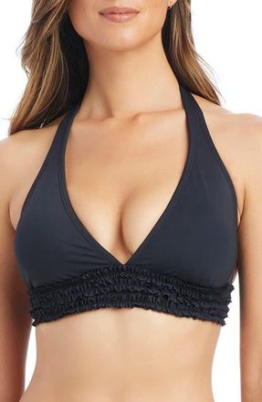 Bleu Rod Beattie Ruffle Halter Bikini Top in Black at Nordstrom, Size 14