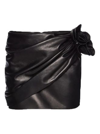Magda Butrym floral-appliqué leather mini skirt - women - Calf Leather - 36 - Black