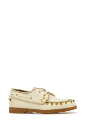 Valentino Garavani Womens Ivory Leather Lace-Up Shoes Mocassini Loafers