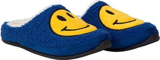 Deer Stags Mens Blue Smiley Face Cushioned Slip-On Slippers - Size 11 M