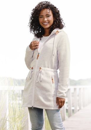 Lascana Fleecejacke LASCANA, Damen, Gr. 32/34, beige, Fleece, Obermaterial: 100% Polyester, unifarben, Jacken Fleecejacke, mit Kapuze