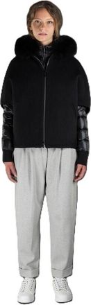 Moorer Womens Black Jacket With Fur Collar, Size 46