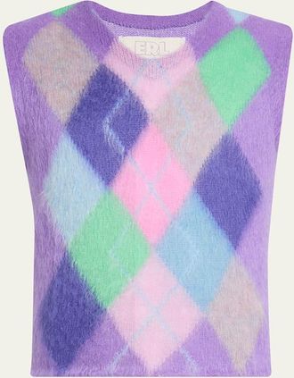 ERL Mens Argyle Check Mohair Vest