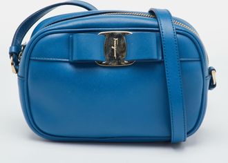 Ferragamo Vara Bow Blue Leather Crossbody Bag