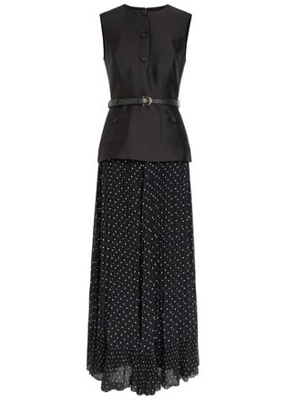 Self Portrait Layered Polka-dot Crepe and Chiffon Midi Dress - Black - 12 (UK12 / M)