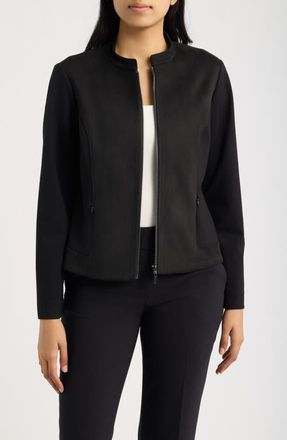 Anne Klein Faux Suede Moto Jacket in Anne Black at Nordstrom, Size X-Small