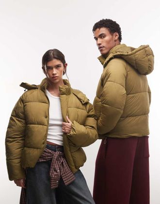 Collusion piumino unisex con cappuccio verde-Marrone