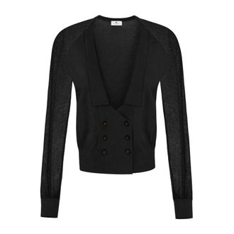 Elisabetta Franchi Truien & Vesten, Dames, Zwart, 2Xl, Katoen, Dubbelrijige Gebreide Cardigan