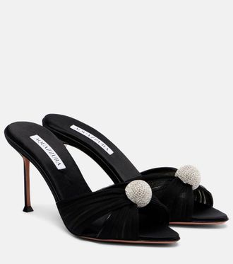 Aquazzura Mystery 85 embellished leather-trimmed satin mules