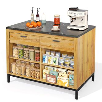 STILVORA Carro De Cocina Con 2 Cajones Y 4 Estantes Abiertos, Zona De Barra, Estilo Campestre, En Mdf, 120x75x90 Cm