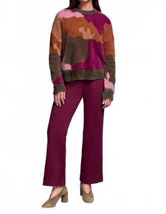 Tribal Fuzzy Intarsia Crew Neck Sweater In Ginger Spice