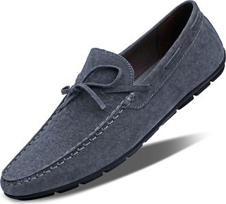 Generic Mens Loafers Suede Bow-Knot Tassel Stitching Flexible Moccasins Shoes Anti-Slip Comfortable Flexible Fashion Slip On(Grey,9.5 UK)