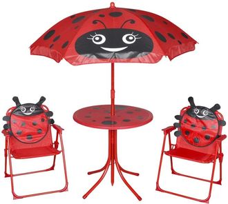 vidaXL Vidaxl - Set Mesa Y Sillas De Jard&iacute;n Infantil 3 Pzas Con Sombrilla Rojo