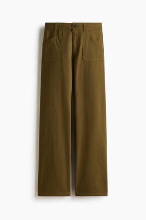 H&M Wide Twill Trousers in Khaki Green at Nordstrom, Size 12