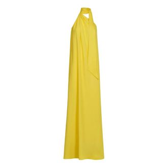 Taller Marmo Lange een-schouderjurk van cr&ecirc;pe cady met ge&iuml;ntegreerde sjaal - Dames - Jurken - Geel - Maat: 2XS Viscose