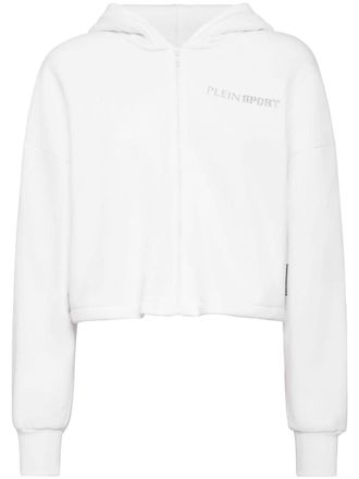 Plein Sport Scratch-print zip-up hoodie - White