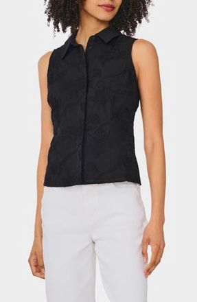 Ted Baker Floral Embroidered Sleeveless Button-Up Shirt in Rich Black at Nordstrom Rack, Size X-Small