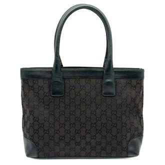 Gucci Gg Canvas Black Gg Canvas Leather Tote Bag (Pre-Owned)