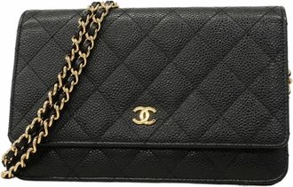 Chanel Black Grained Calfskin Chain/Shoulder Wallet (Pre-Owned)
