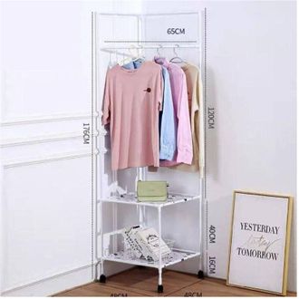 Trade Shop Trade Shop - Rack De Capa De Esquina Met&aacute;lica Con 2 Estantes Blancos Multifuncionales