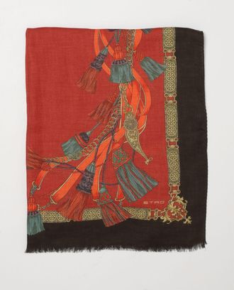 Etro Rectangular Scarf in Cashmere Blend with Paisley Print and Frayed Edges