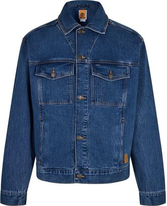 Timberland Mens Denim Jacket Solid Patterned with Chest Pocket in Mid Indigo - Indigo Blue - Size Medium