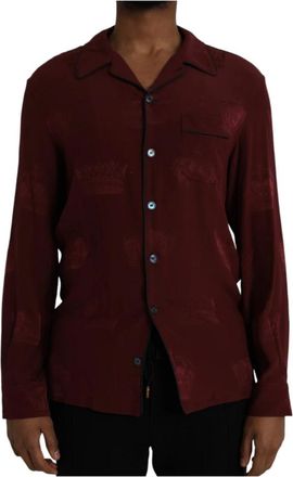 Dolce & Gabbana Zijden kroonjacquard overhemd - Heren - Casual Overhemden - Bruin - M - Overhemden