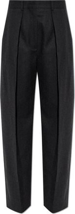 Victoria Beckham Wol met persvouw broek - Dames - Wijde Broeken - Grijs - S - Wol - Broeken